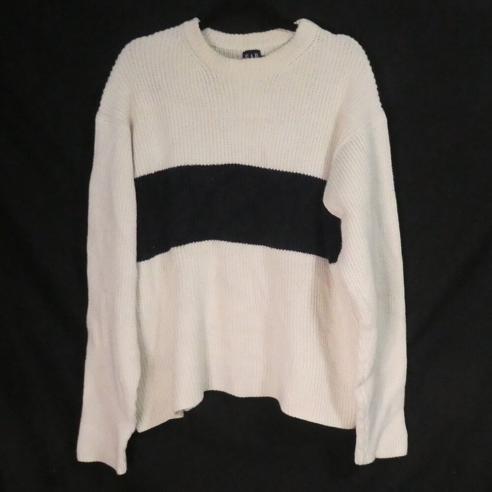 GAP | xl - extra large | White Crewneck Sweater With Dark Navy Blue Stripe
